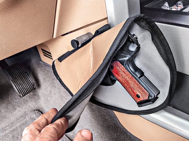 gun safe, gun safes, safes, safe, holsters, holster mounts, holster, vehicle holster, gun safe car, Grassburr leather works mount