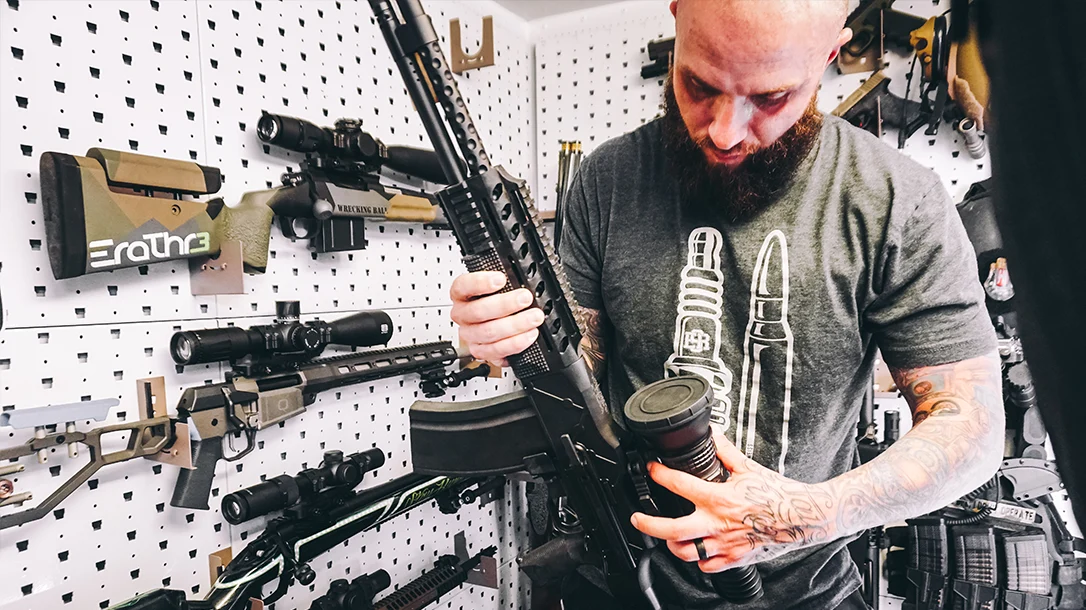 Austin Weiss at his workbench.