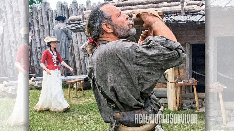 Shawn Webster takes a break from reenactment.