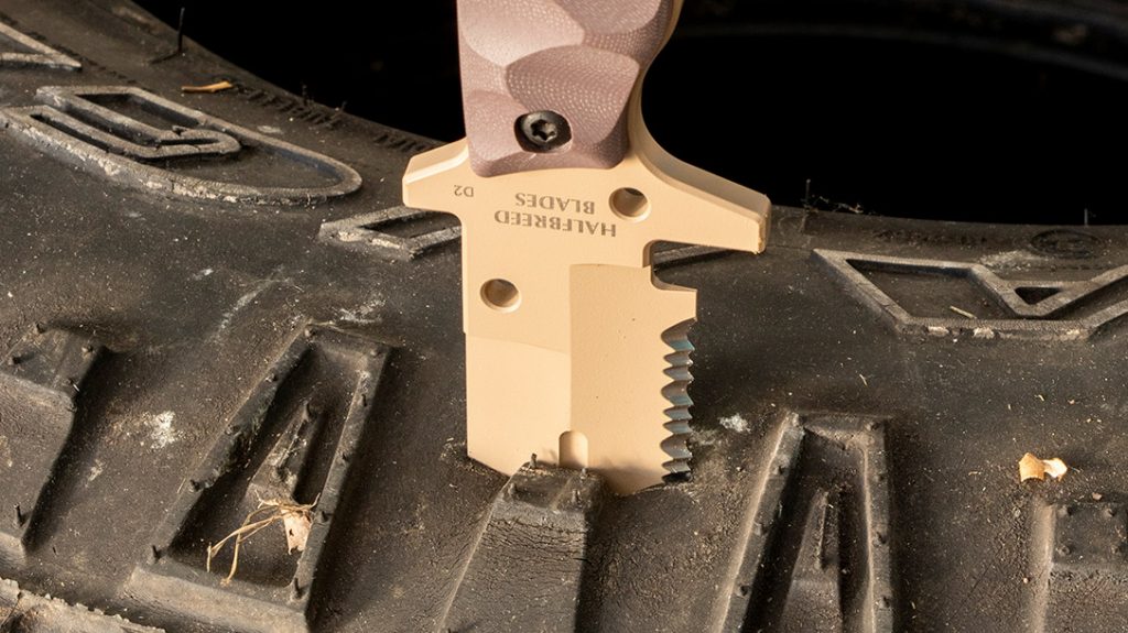 The tip of the MIK-01PS penetrated the sidewall of this truck tire with little resistance.