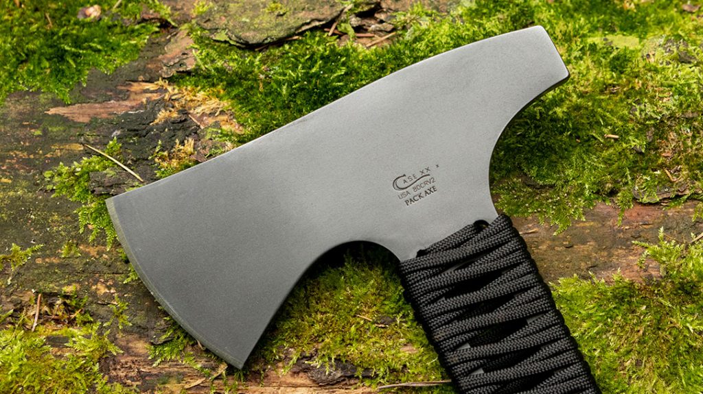 The head is 5.3125 inches long from bit to poll and has a 2.75-inch cutting edge. The presentation side features the Case logo embossed into the cheek.
