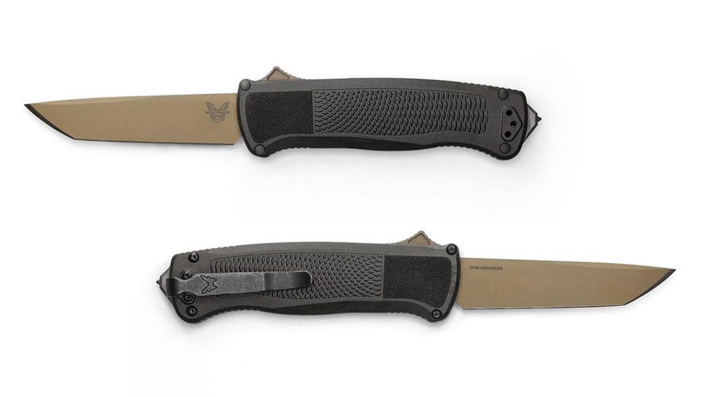 The Benchmade Shootout features a tanto tip.