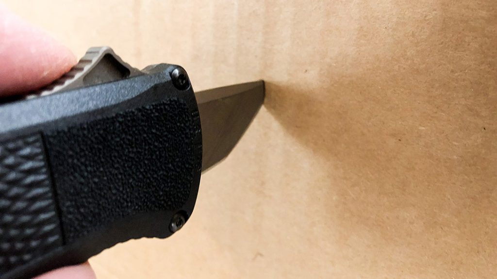 The Benchmade Shootout has a safety feature that prevents the blade from launching if obstructed.