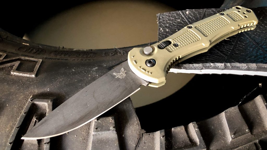 I was easily able to slice a piece out of the sidewall of a steel belted radial truck tire with the Benchmade Claymore while testing it and the Shootout.