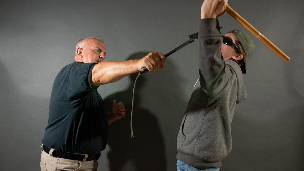 Chopping with a fighting tomahawk can cause serious damage.