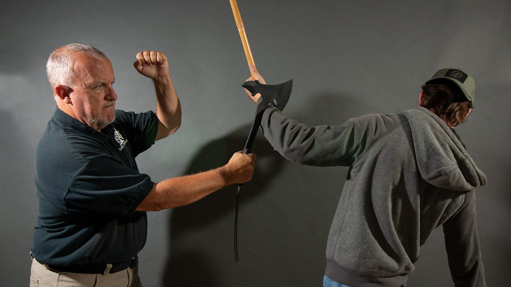 Hooking with the fighting tomahawk can help set up the next strike.