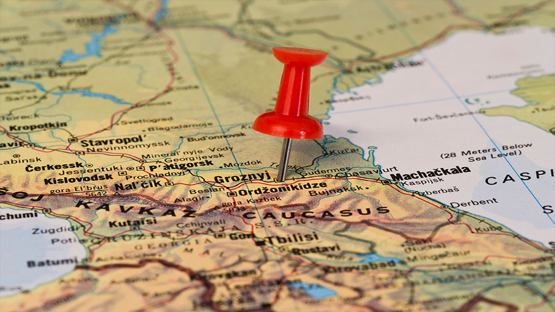 The capitol city of Grozny in Chechnya as seen on a map.