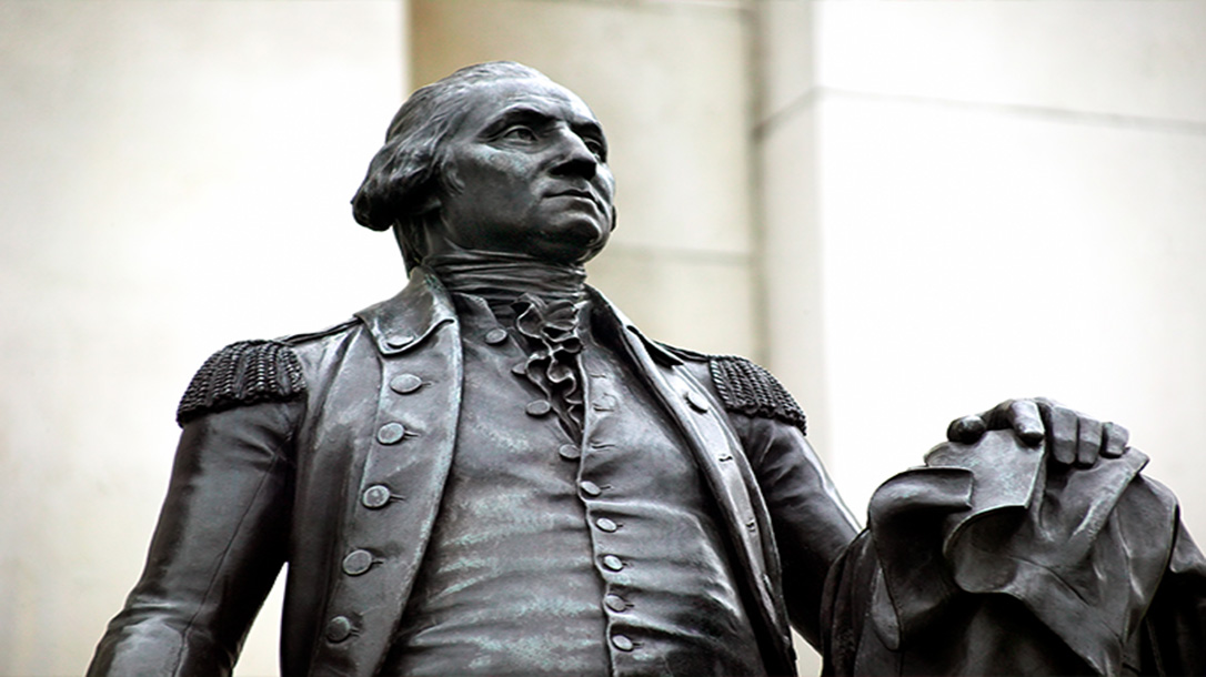 A statue of George Washington made of copper and bronze .