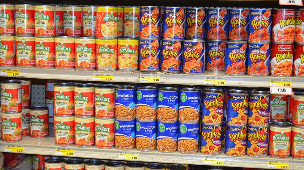Canned pasta might not be the most nutritious fare, but it’ll keep bellies full.