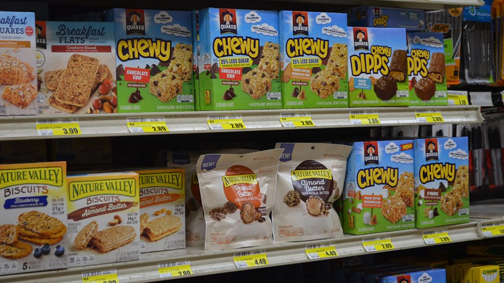 A few boxes of granola or cereal bars are tasty and can be stored for a while when you stockpile food and water.