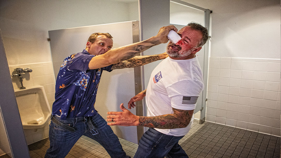A fight can break out anywhere, even when nature is calling.