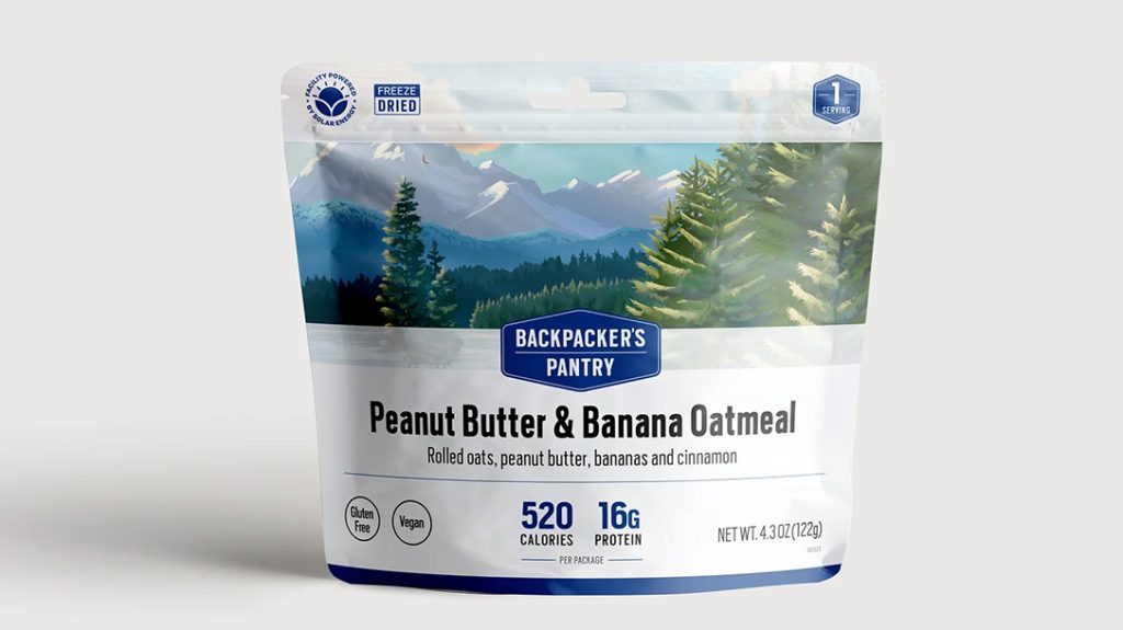 Backpacker's Pantry Peanut Butter & Banana Oatmeal Instant food for portable meals afield.