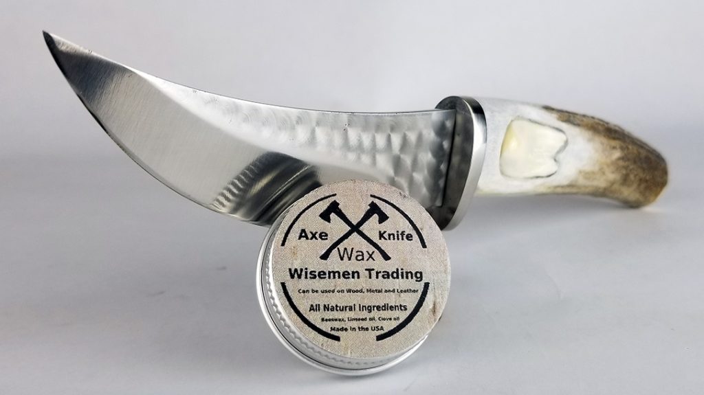 Wiseman Trading & Supply Axe X Knife wax for protection.
