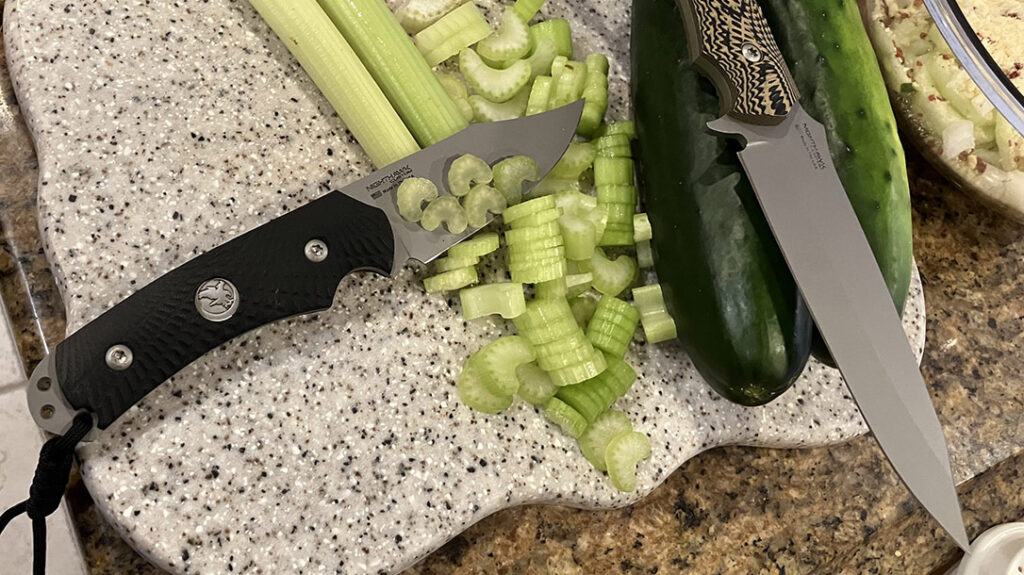 Both knives handled food processing handily.