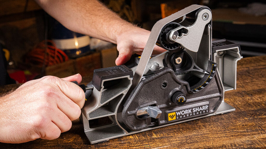 Adjusting the grind angle on the Blade Grinding Attachment is much easier now and the angle indicator is now visible from above.