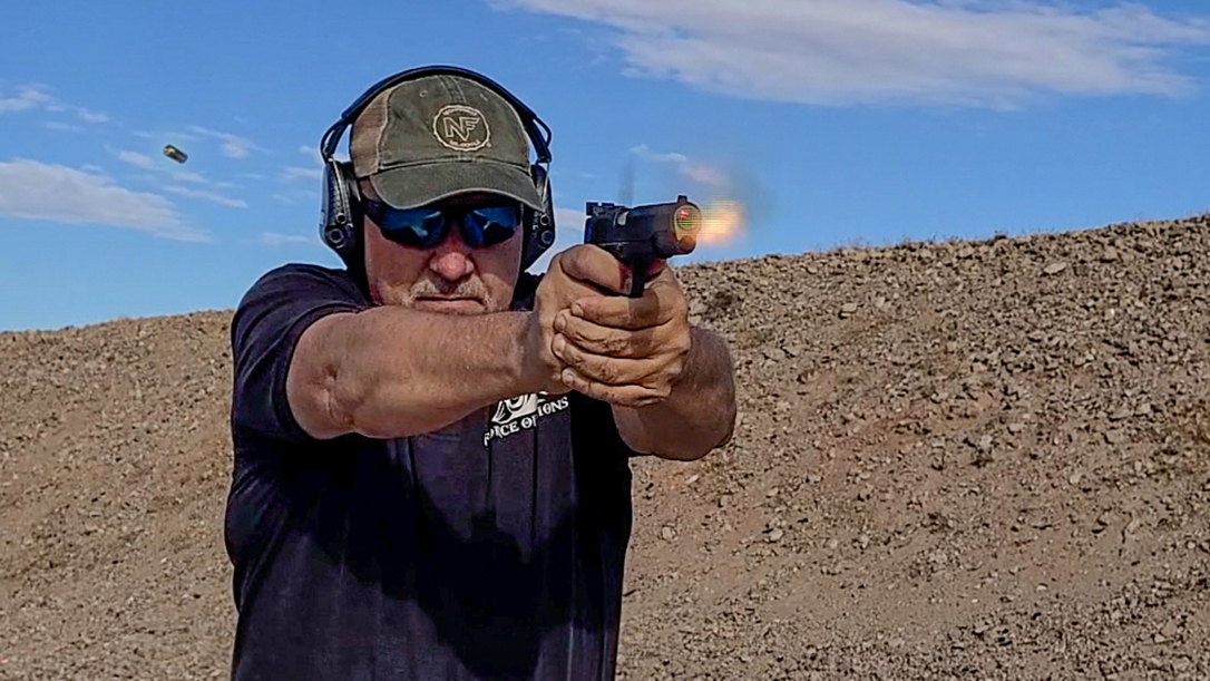 Shooting a semi-auto pistol.