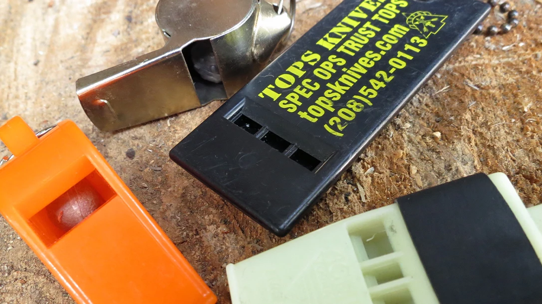 he author stresses the importance of carrying a compact whistle on you and not in a pack.