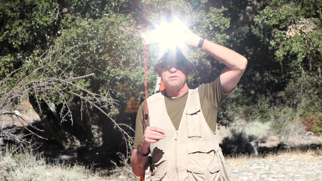 The fireball is produced from a signaling mirror and can be seen for miles on a clear day.