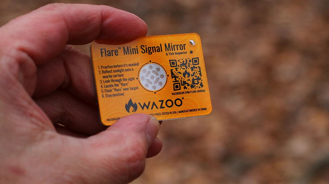 The compact Wazoo Flare Mini Signal Mirror is easy to find when dropped and ultra-effective.