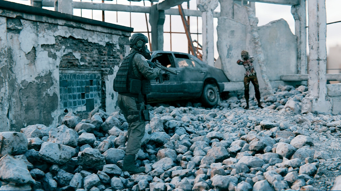 Killing zombies quickly and efficiently is best handled with a firearm.