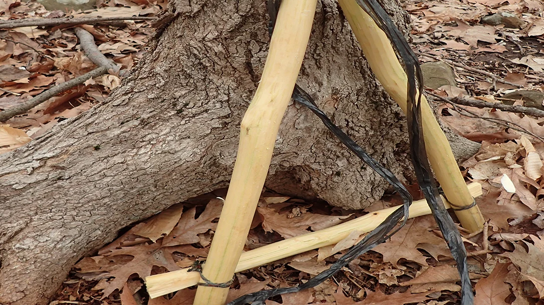 A Roycroft pack frame made with two Canadian Jam knots and a Constrictor Knot.