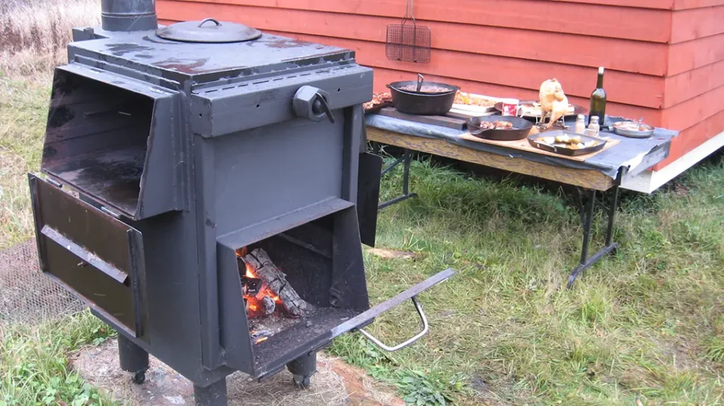 A massive wood stove and oven.