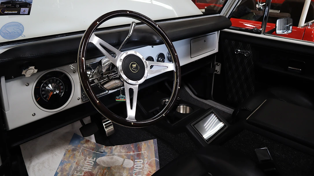 A vintage fully restored Ford Bronco interior.