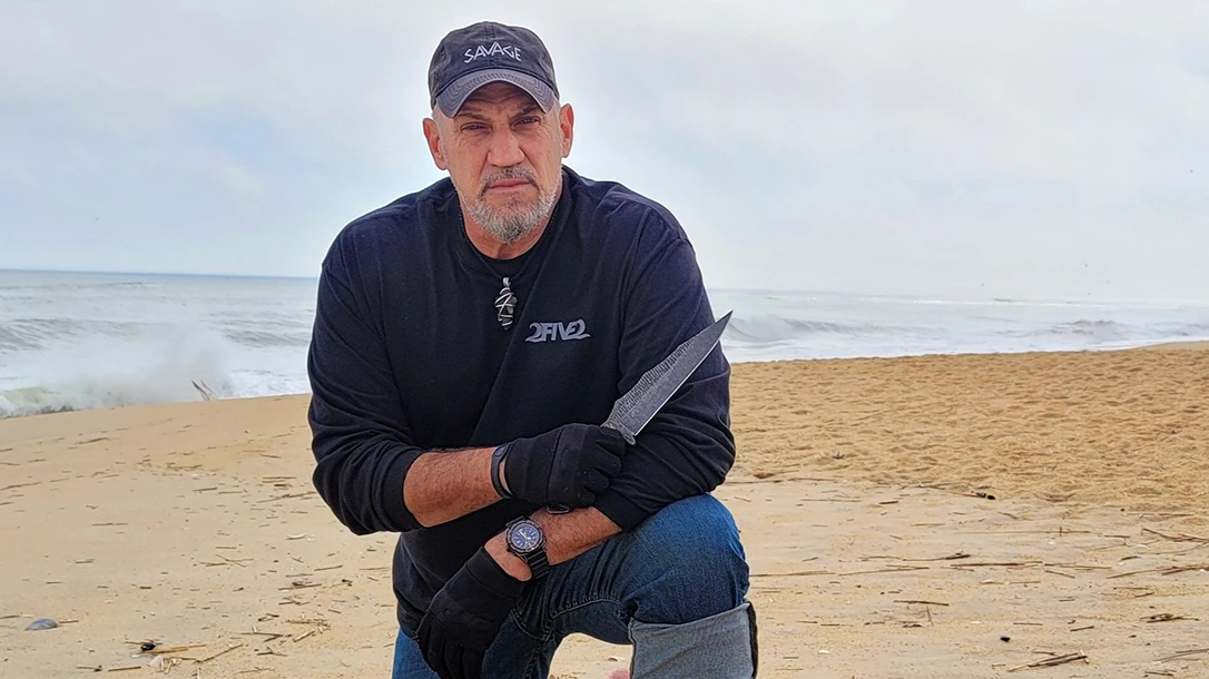 EJ Snyder is seen here with his personal Mountain Predator Bowie made by Stroup Knives.