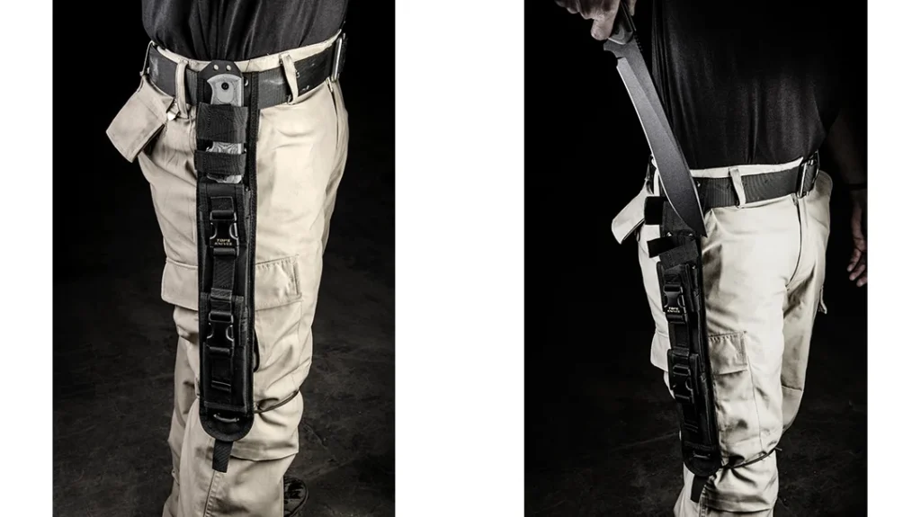 The included ballistic nylon belt sheath keeps this gargantuan blade always nearby and secured when not in use.