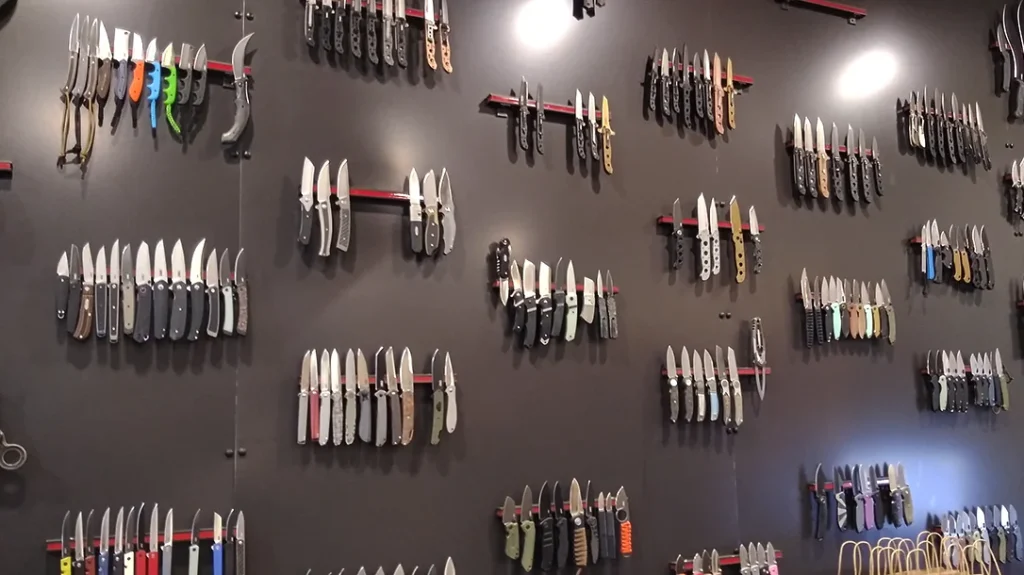 This knife wall is an impactful feature at CRKT headquarters in Oregon.