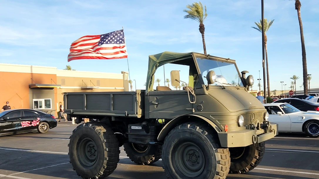 A patriotic display on this military vehicle.