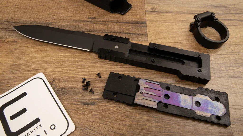 The brilliantly simple magic within the Elishewitz Black Box, including its patent-pending liner-lock-style mechanism.