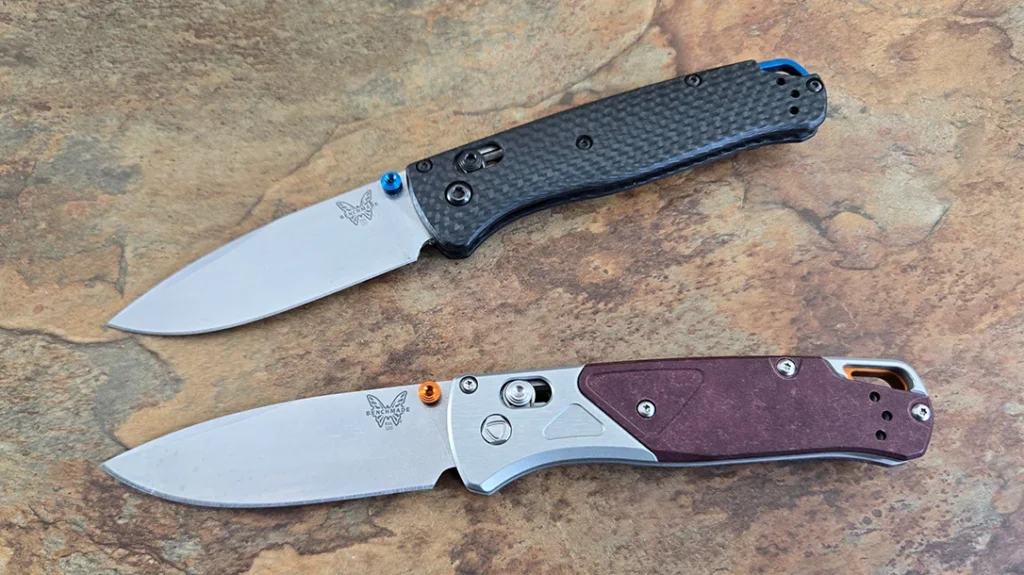 The knife has seen many different handle scale materials, including carbon fiber, with the new model coming in brick red RichLite.