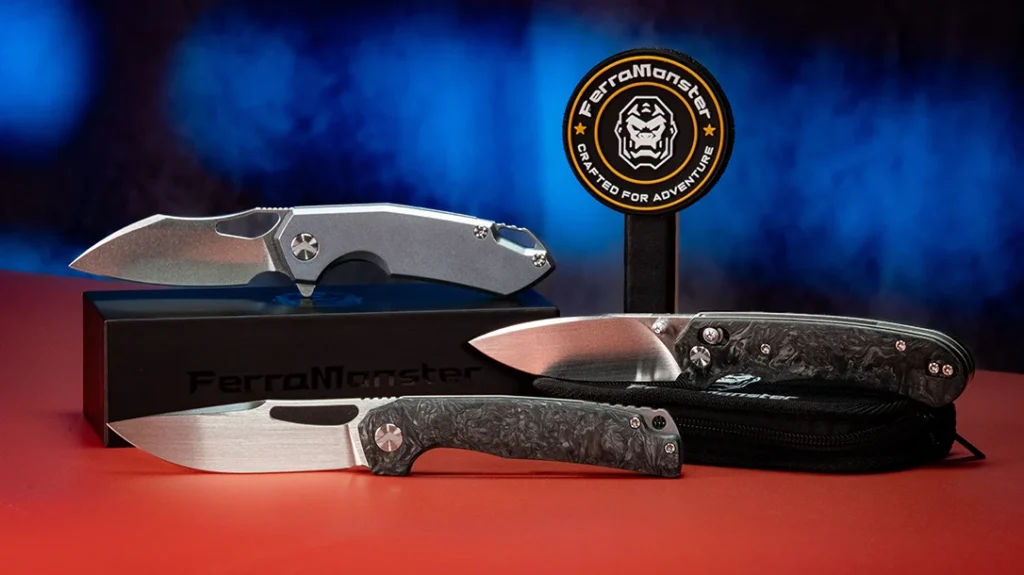 Three Ferra Monster Knives: the Glideman, the Spectrum, and their newest release—the Ferrox.