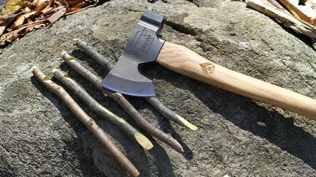 The Hardcore Hammers Camp Companion completely nailed it when carving stakes for the tarp.