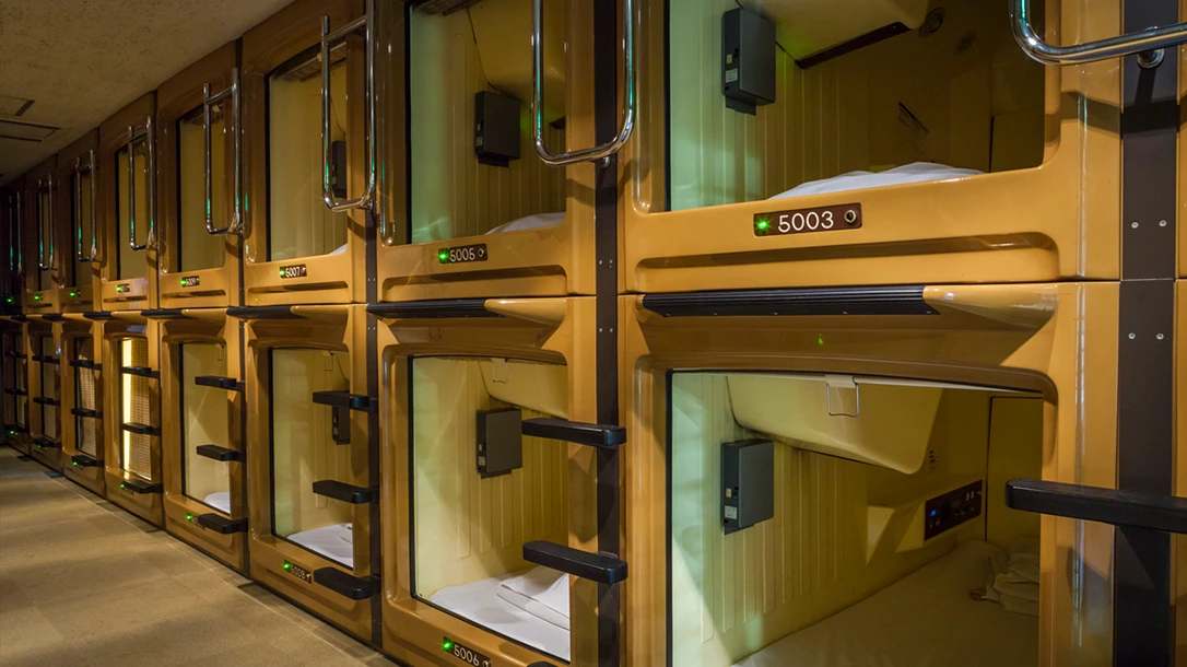 A good night's rest can be found in capsule hotels.