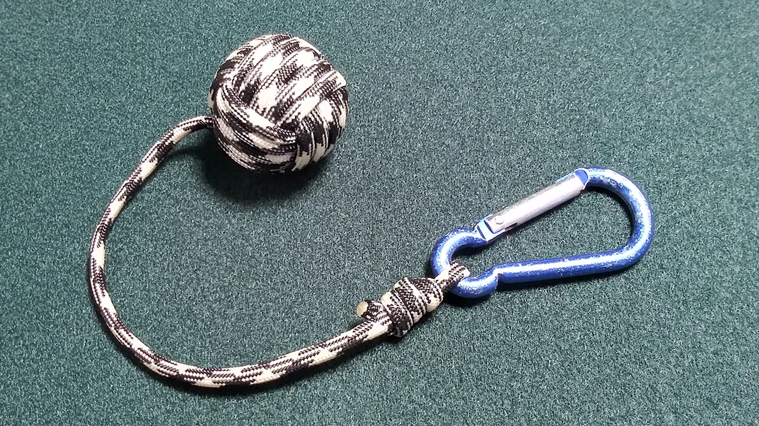 This blackjack is made from gutted paracord and a stainless-steel ball bearing.