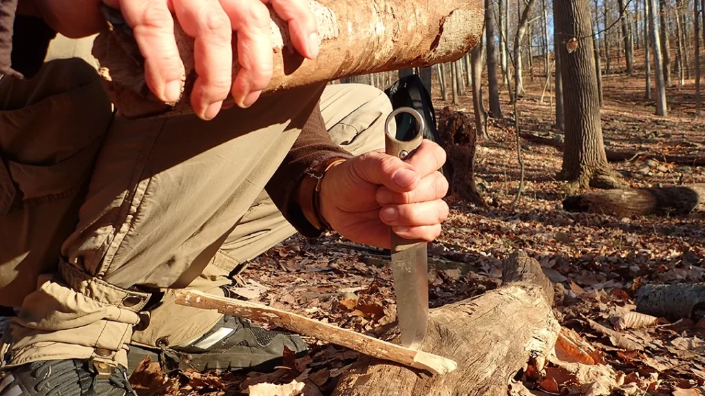 Another helpful feature is the exposed steel tang. It can take some hammering to split wood tip first.