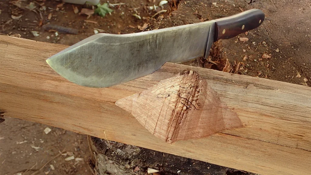 Taking a big bite out of a piece of oak, the BFK Hudson Bay Chopper has the weight and heft to tackle large chopping jobs.