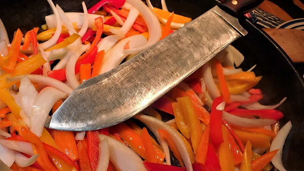 Onions and peppers were among the vegetables sliced by the BFK Hudson Bay Chopper.