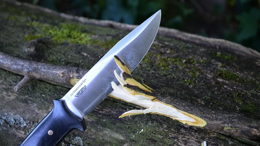 The Bark River Knives Red Flag’s convex edge was excellent for shaving bits of bark and wood.