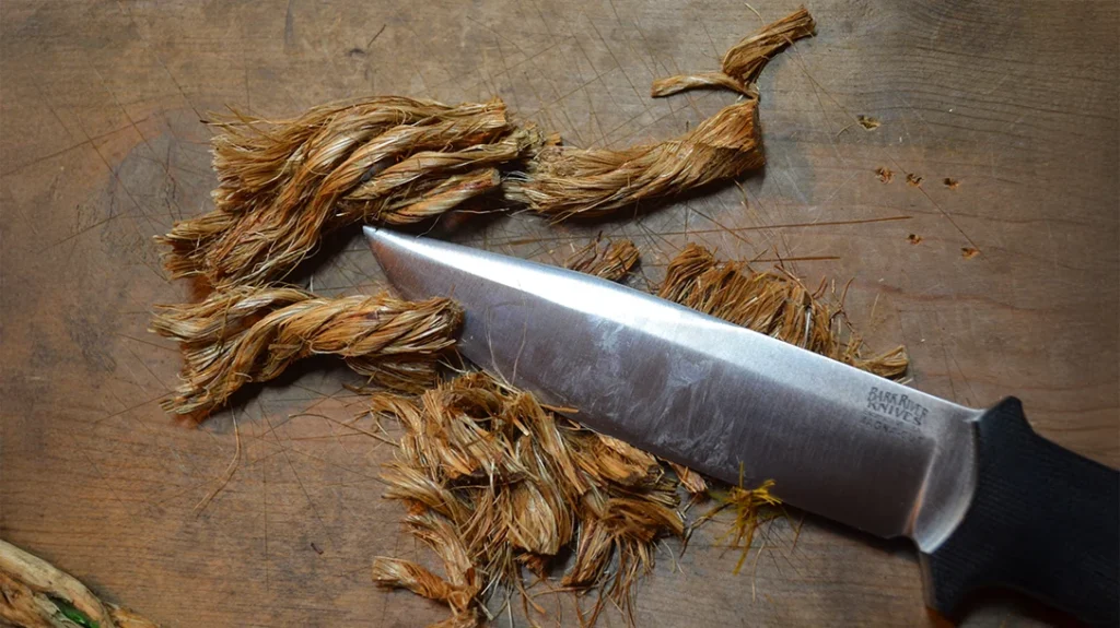 Sisal rope was quickly decimated with push cuts and a bit of sawing.