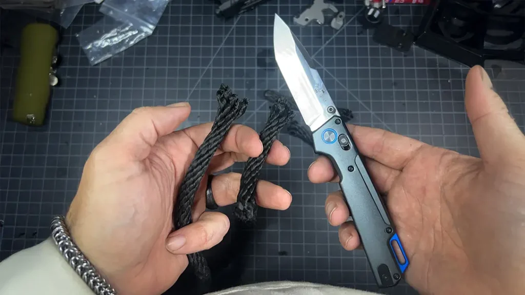 The Bear OPS Nekama easily cut a ½-inch rope.