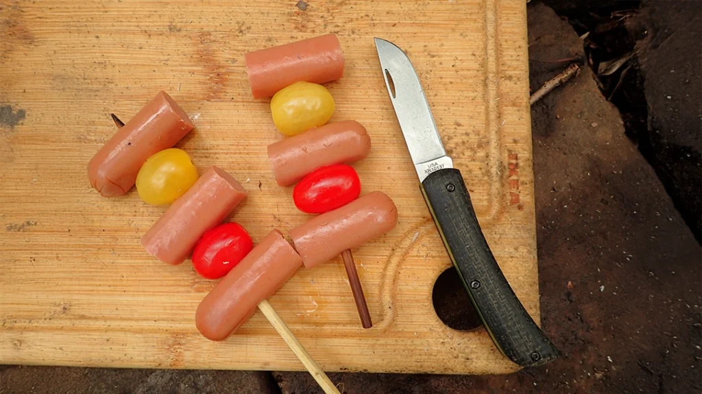 Helping out in a pinch, the author used the Sodbuster Jr. to make skewers and slice meat for a BBQ.