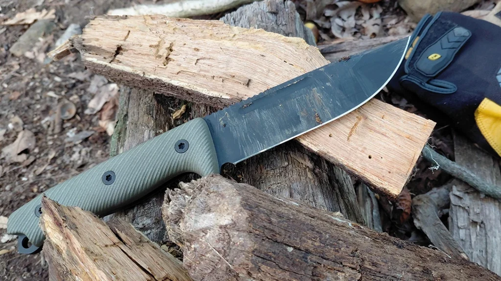 The author smashed the knife through tough oak with a stout baton.