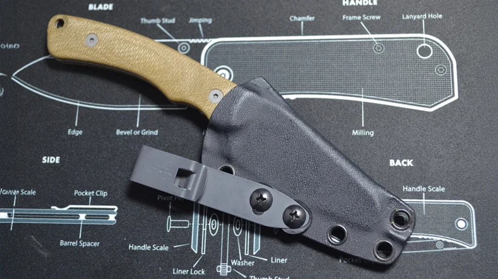 A well-made Kydex sheath comes standard with the Tactile Knife Redhawk. It’s equipped with a Discreet Carry Concepts clip.