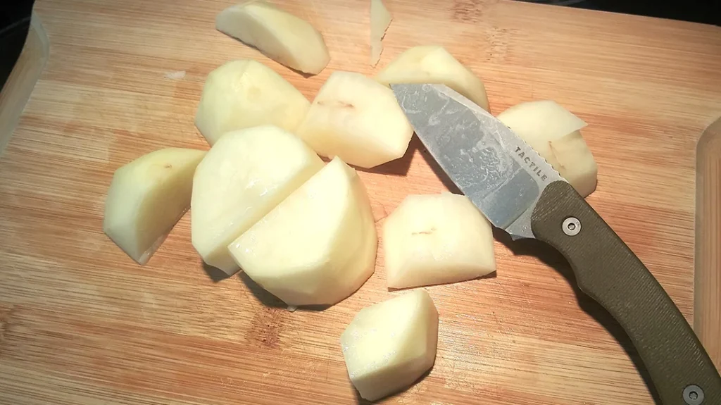 While the Tactile Knife Redhawk won’t replace my kitchen cutlery, it did just fine with chunking potatoes.