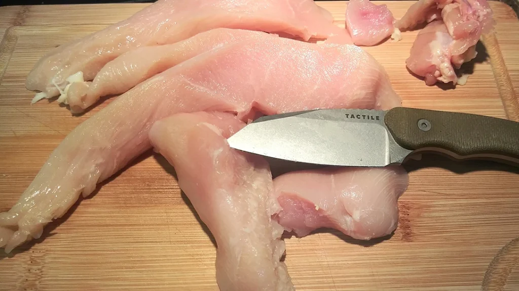 Trimming and slicing chicken breasts for dinner was easy.