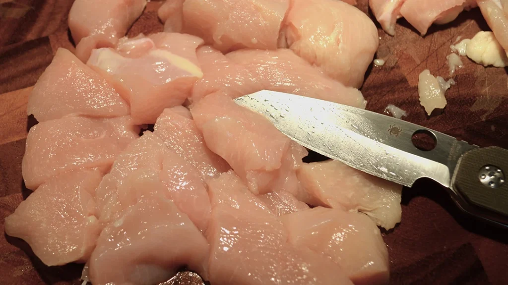 Chunking raw chicken isn’t a great idea with a folding knife, but the Spyderco Smock performed quite well. It was also washed very well after.