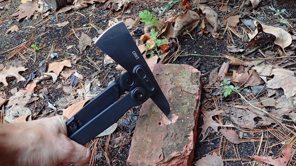 The author took about three whacks before the brick broke into a few chunks, leaving the spike unscathed.